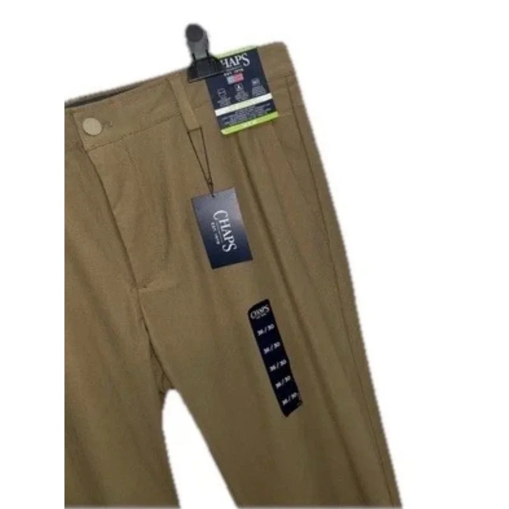 NWT Chaps 36x30‎ Everyday Performance Chino Pants Slim Tapered Tan Golf Trousers